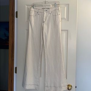 Pure color flare leg striped denim jeans